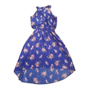 Lily Bleu Blue Floral Low High Elastic Waist Sleeveless Dress | Size Girls 12